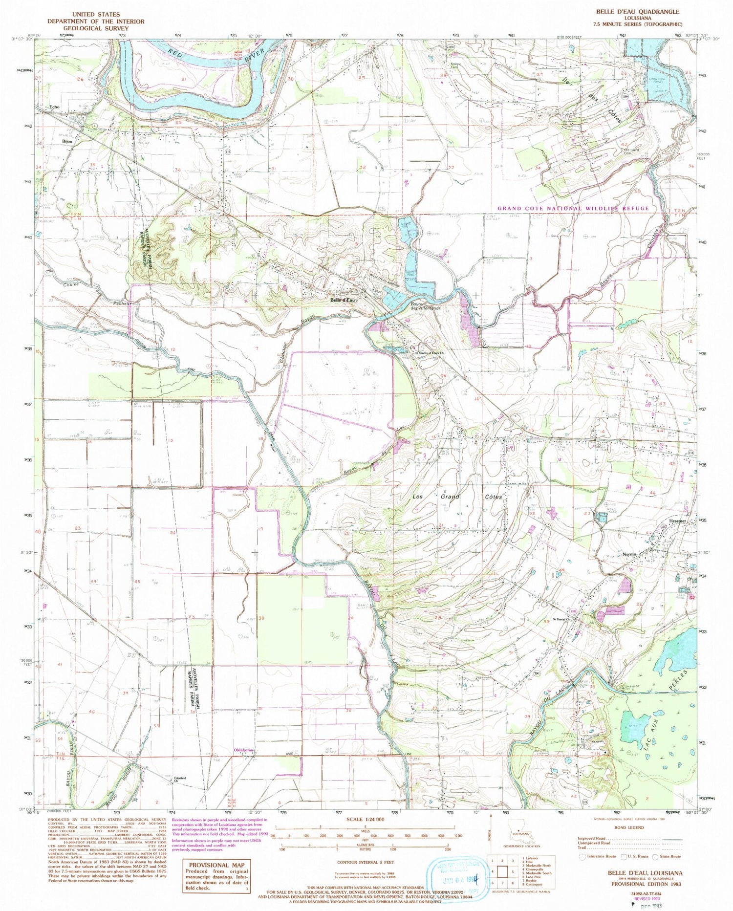 Classic USGS Belle d'Eau Louisiana 7.5'x7.5' Topo Map Image