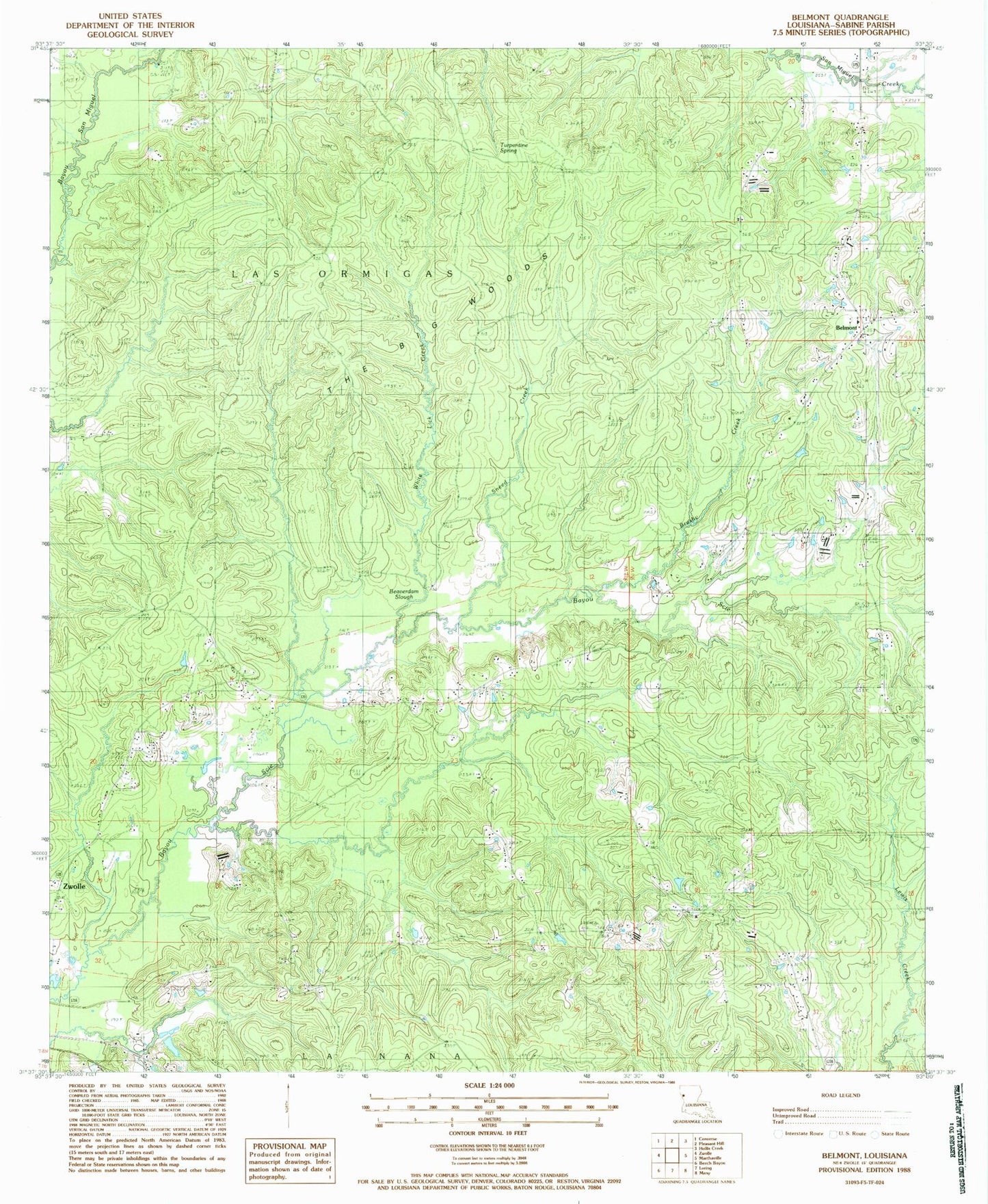 Classic USGS Belmont Louisiana 7.5'x7.5' Topo Map Image