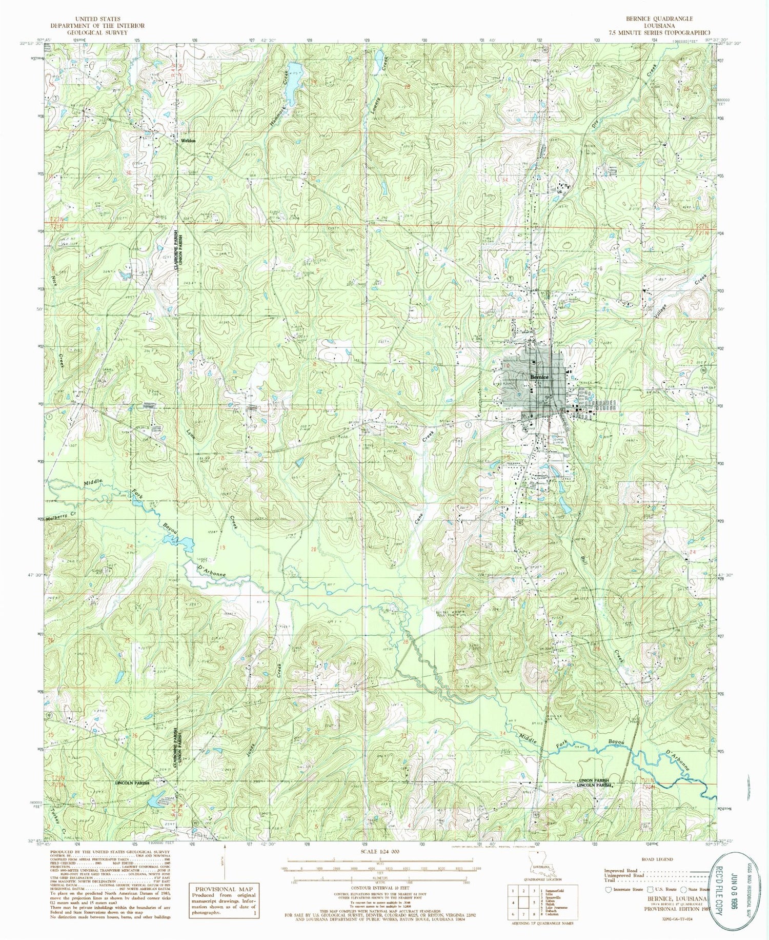 Classic USGS Bernice Louisiana 7.5'x7.5' Topo Map Image