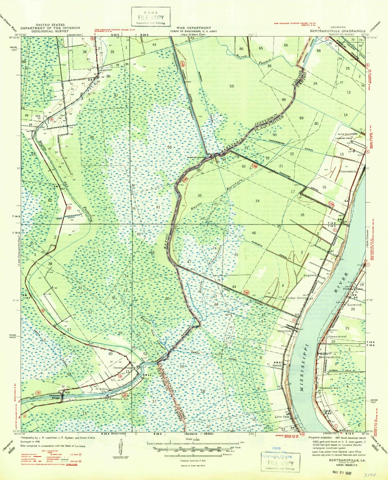 Classic USGS Bertrandville Louisiana 7.5'x7.5' Topo Map Image