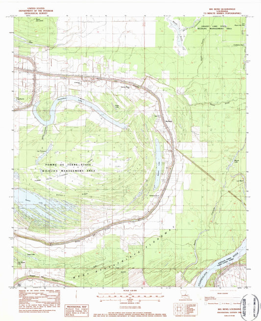 Classic USGS Big Bend Louisiana 7.5'x7.5' Topo Map Image
