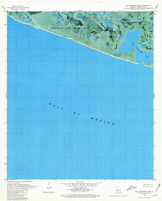 Classic USGS Big Constance Lake Louisiana 7.5'x7.5' Topo Map Image