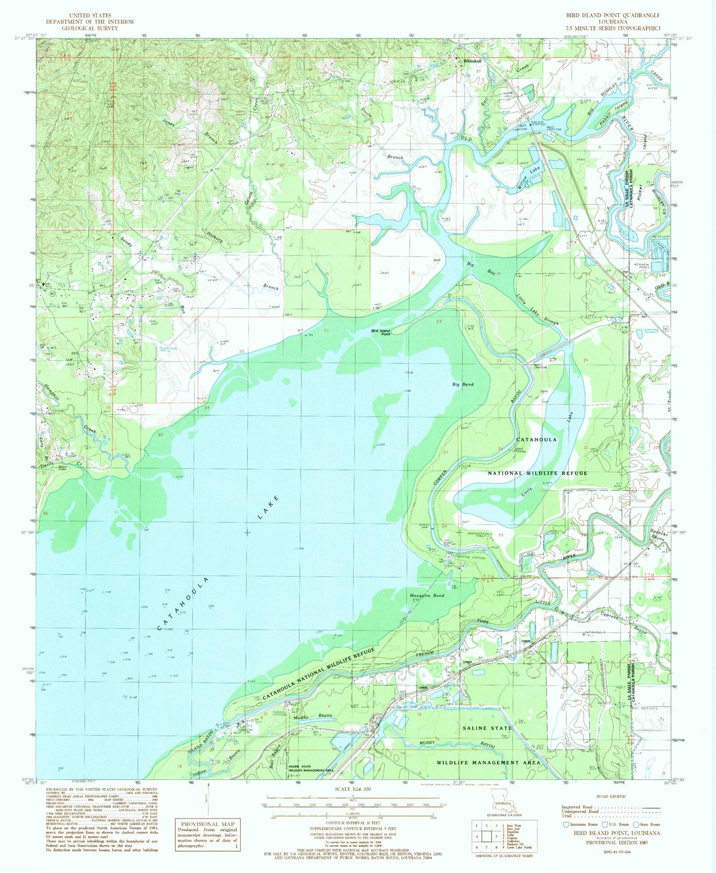 Classic USGS Bird Island Point Louisiana 7.5'x7.5' Topo Map Image