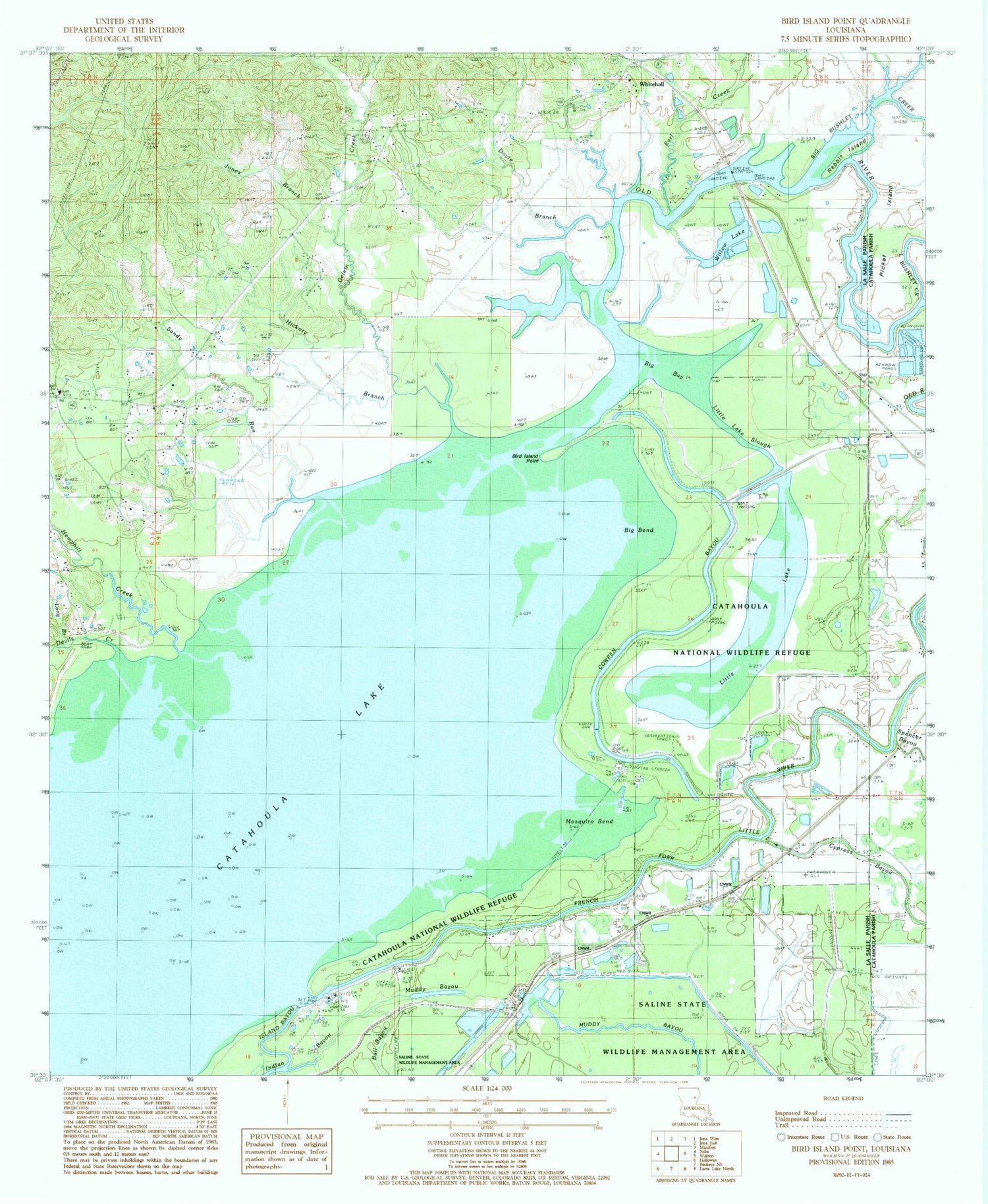 Classic USGS Bird Island Point Louisiana 7.5'x7.5' Topo Map Image
