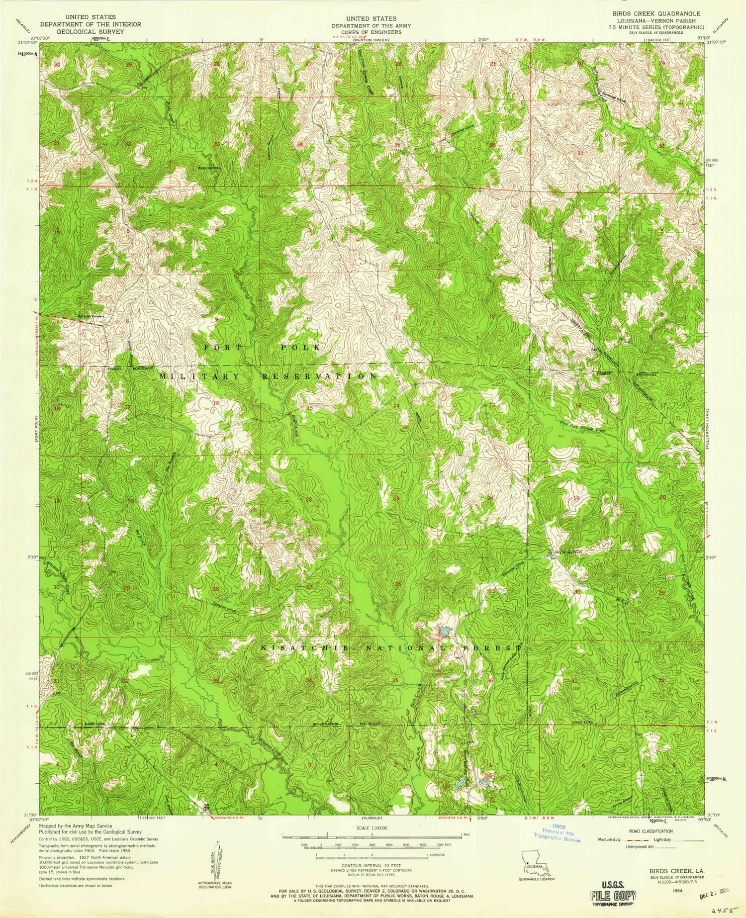 Classic USGS Birds Creek Louisiana 7.5'x7.5' Topo Map Image