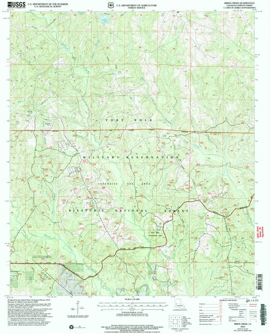 Classic USGS Birds Creek Louisiana 7.5'x7.5' Topo Map Image