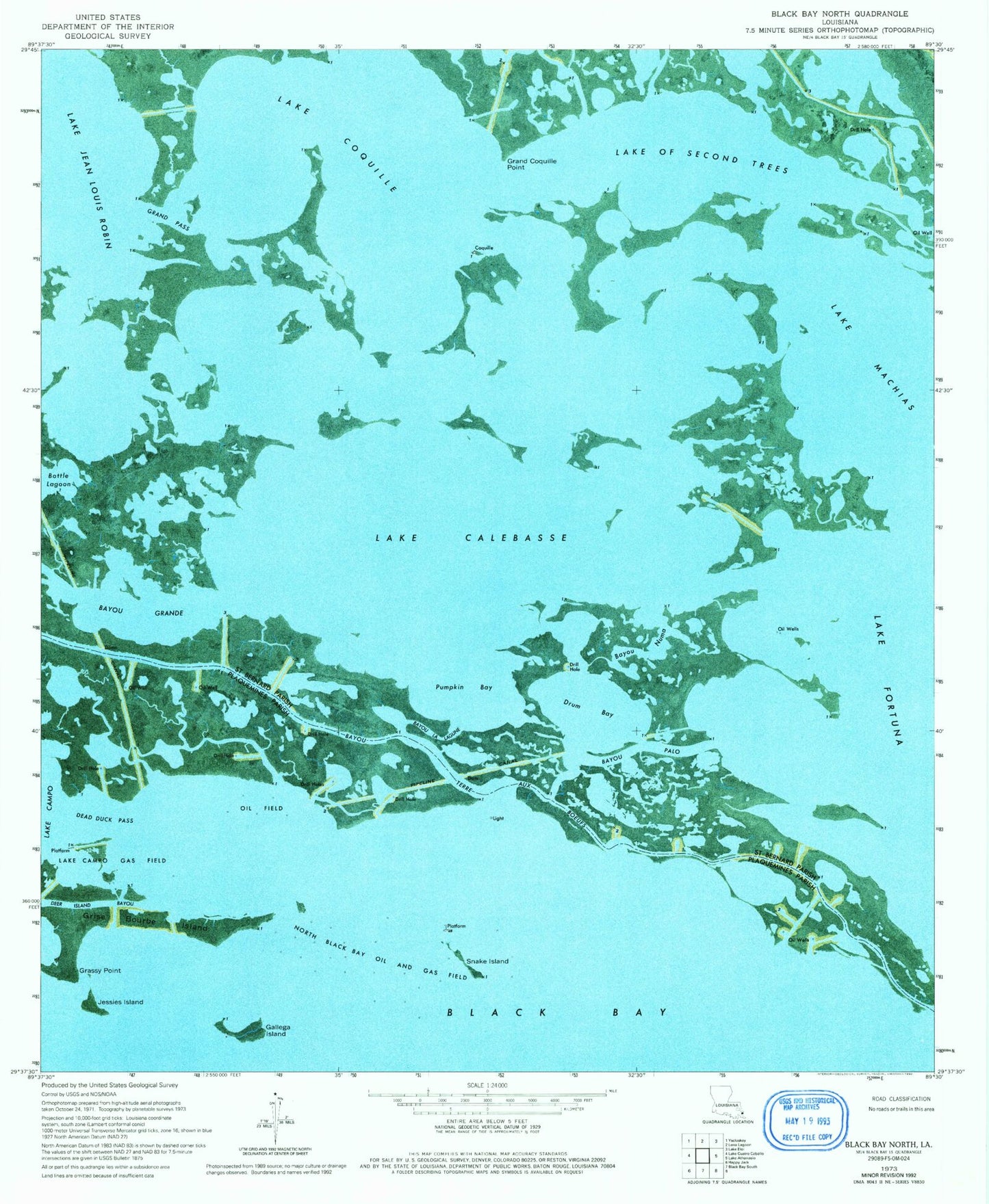 Classic USGS Black Bay North Louisiana 7.5'x7.5' Topo Map Image