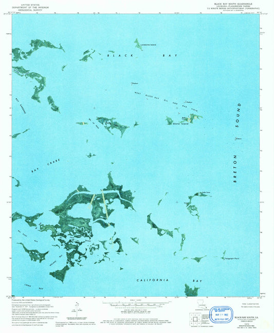 Classic USGS Black Bay South Louisiana 7.5'x7.5' Topo Map Image