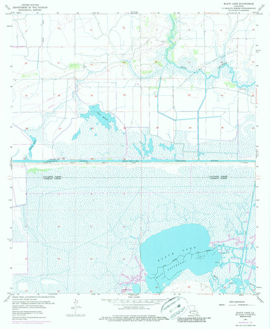 Classic USGS Black Lake Louisiana 7.5'x7.5' Topo Map Image
