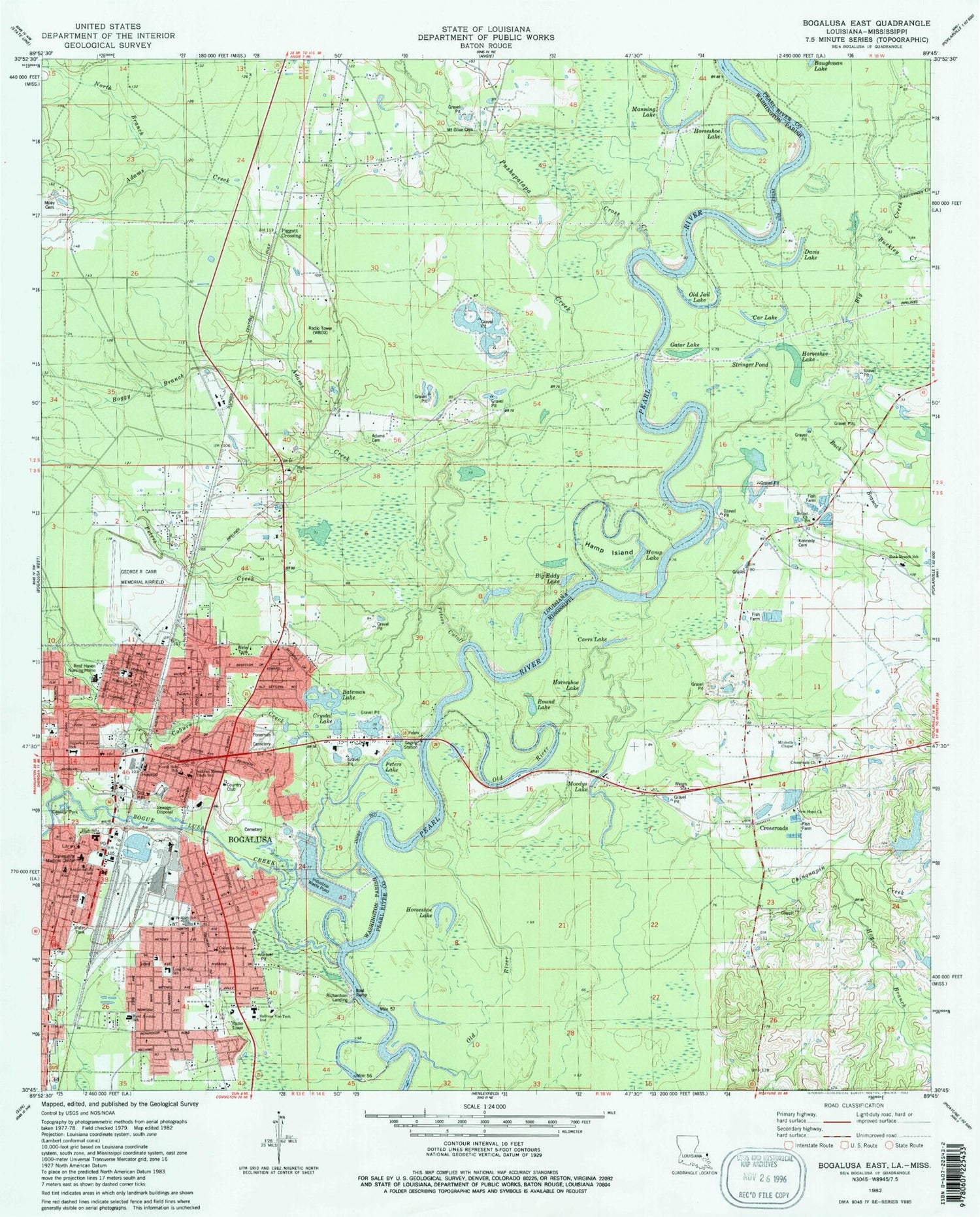 Classic USGS Bogalusa East Louisiana 7.5'x7.5' Topo Map Image