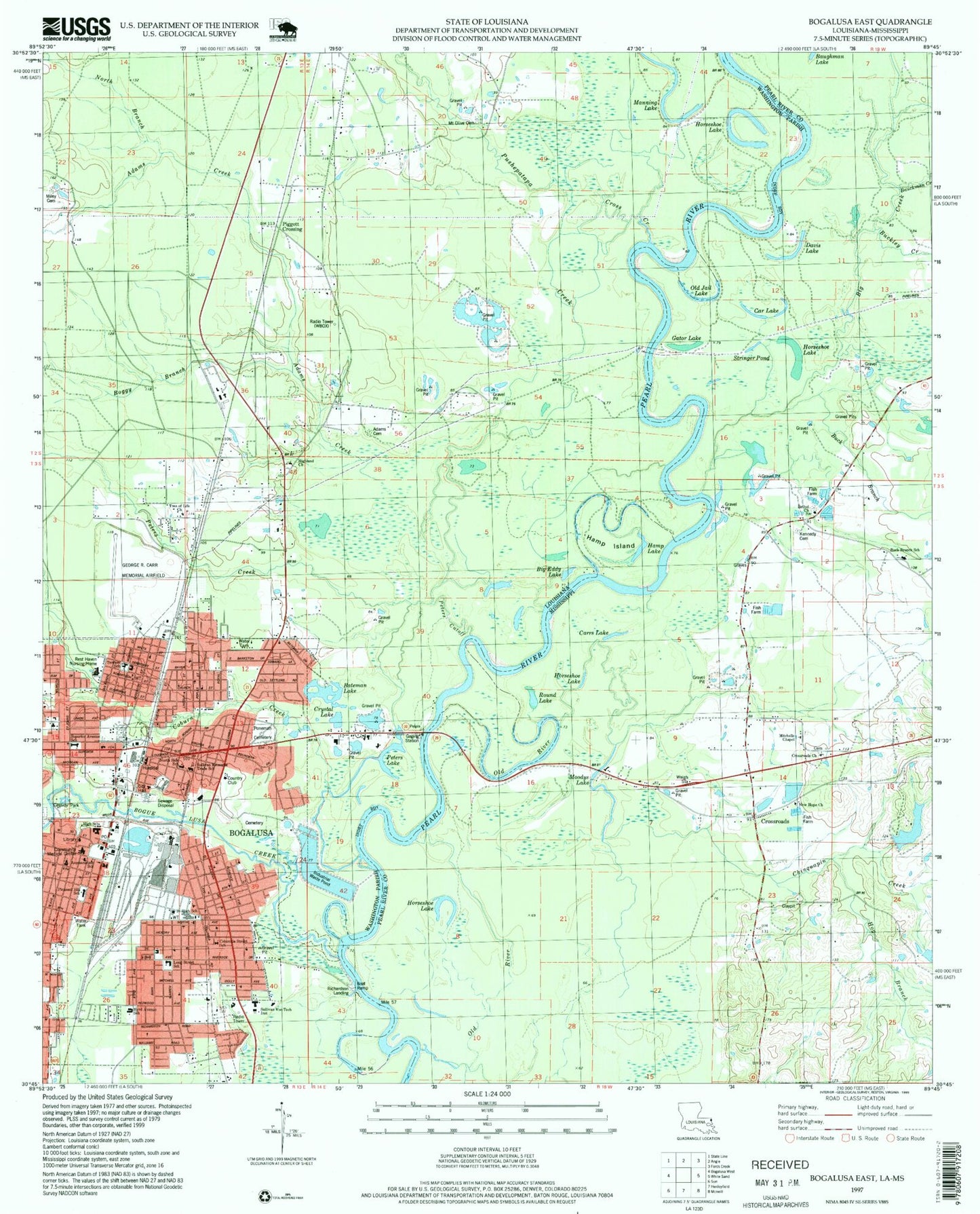 Classic USGS Bogalusa East Louisiana 7.5'x7.5' Topo Map Image