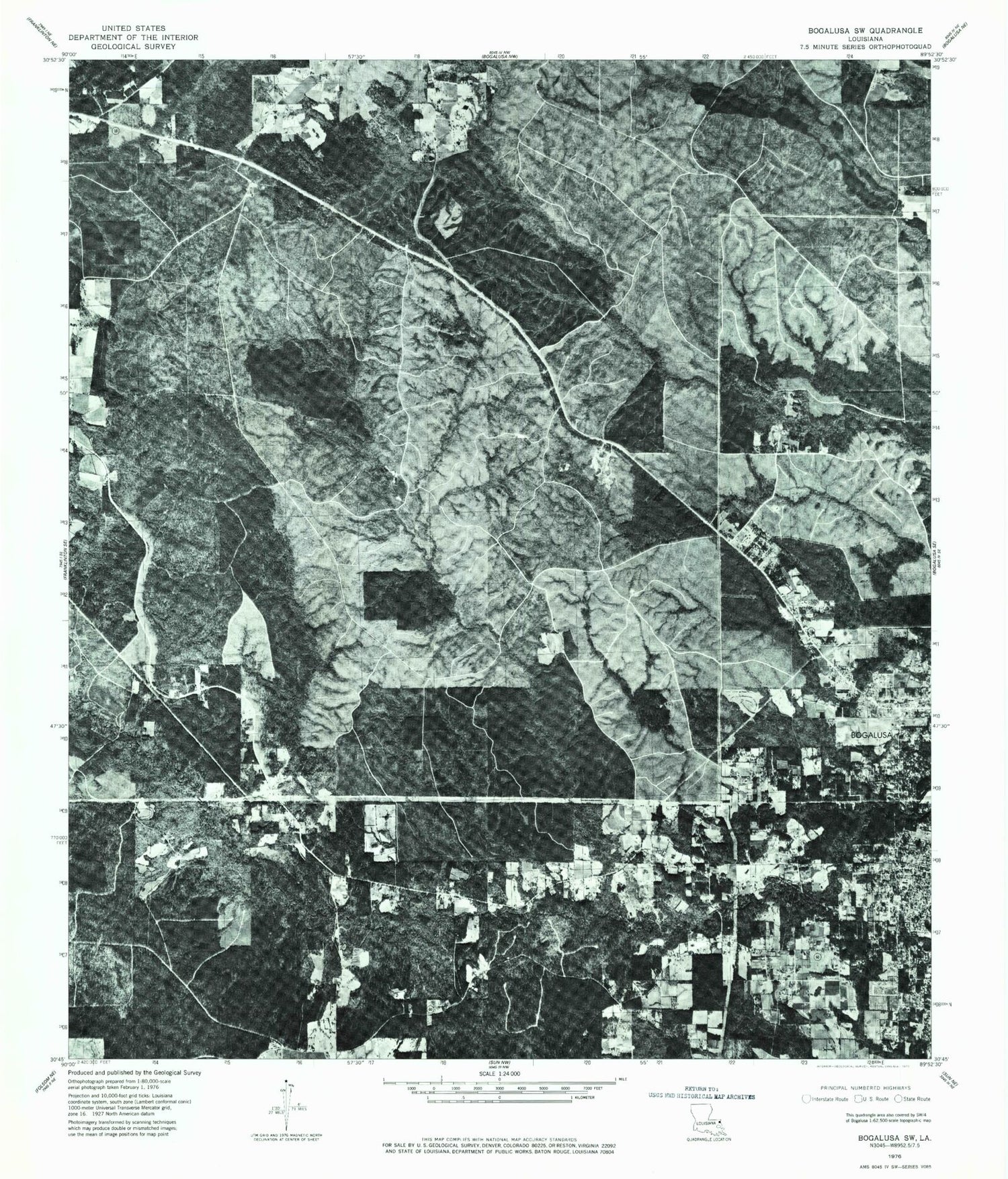 Classic USGS Bogalusa West Louisiana 7.5'x7.5' Topo Map Image
