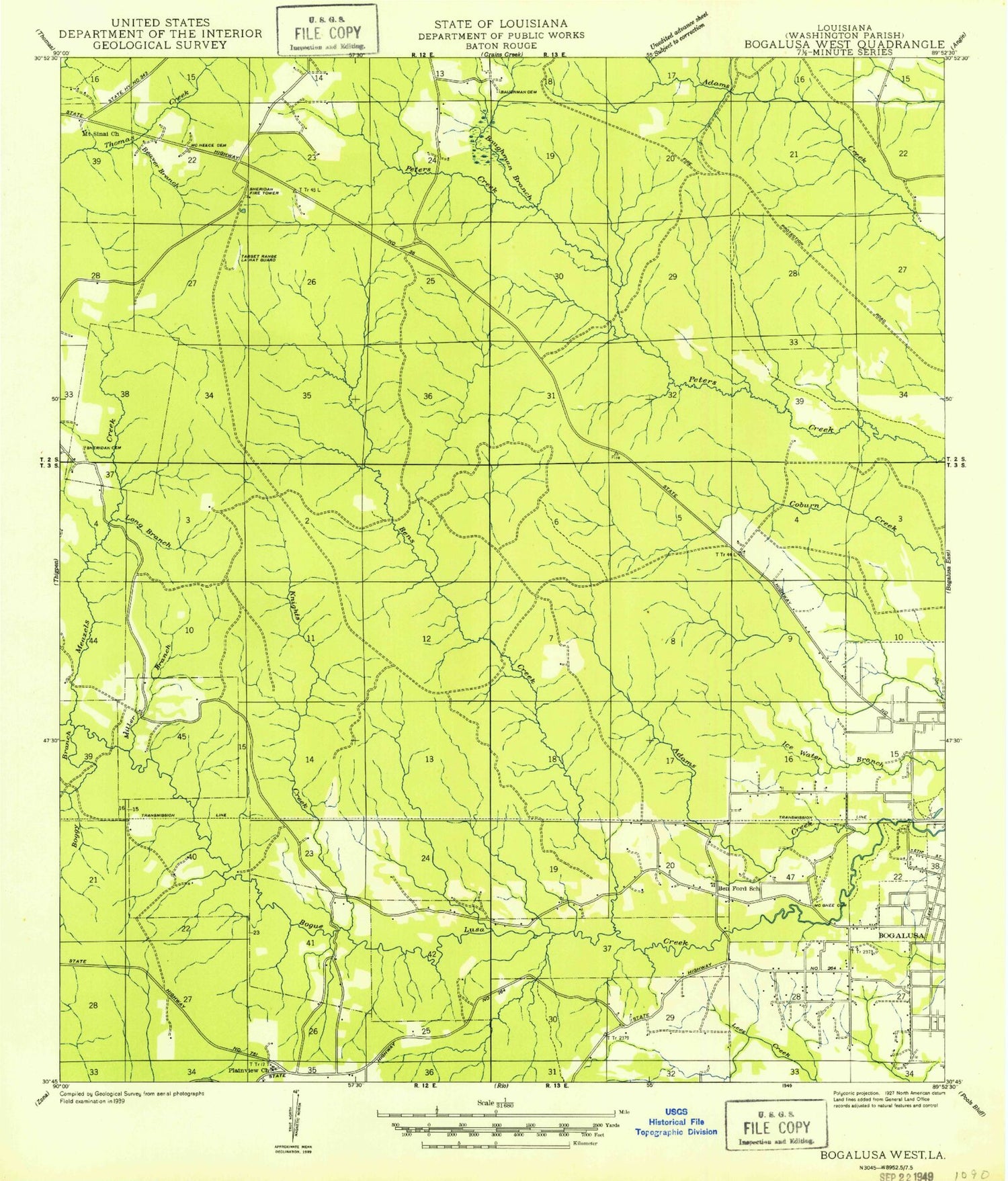 Classic USGS Bogalusa West Louisiana 7.5'x7.5' Topo Map Image