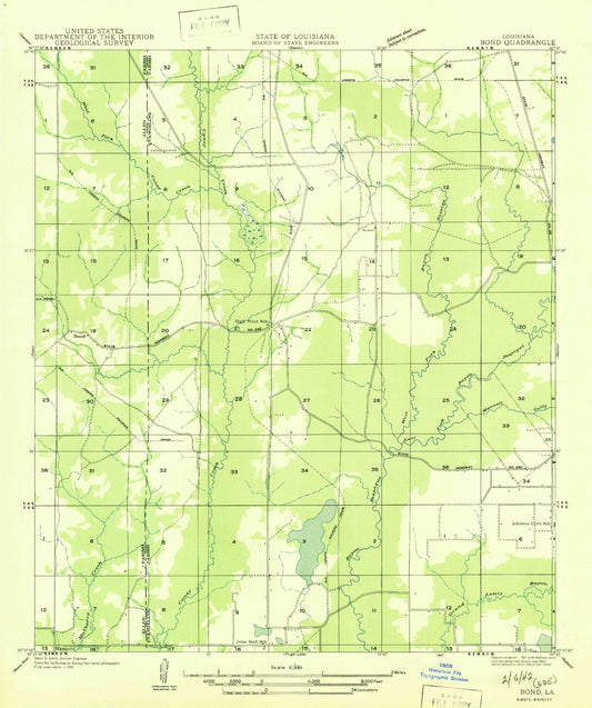 Classic USGS Bond Louisiana 7.5'x7.5' Topo Map Image