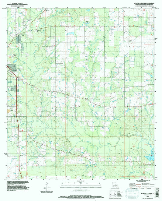 Classic USGS Boneset Creek Louisiana 7.5'x7.5' Topo Map Image