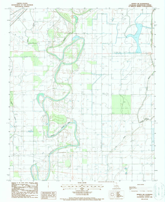 Classic USGS Bonita SW Louisiana 7.5'x7.5' Topo Map Image