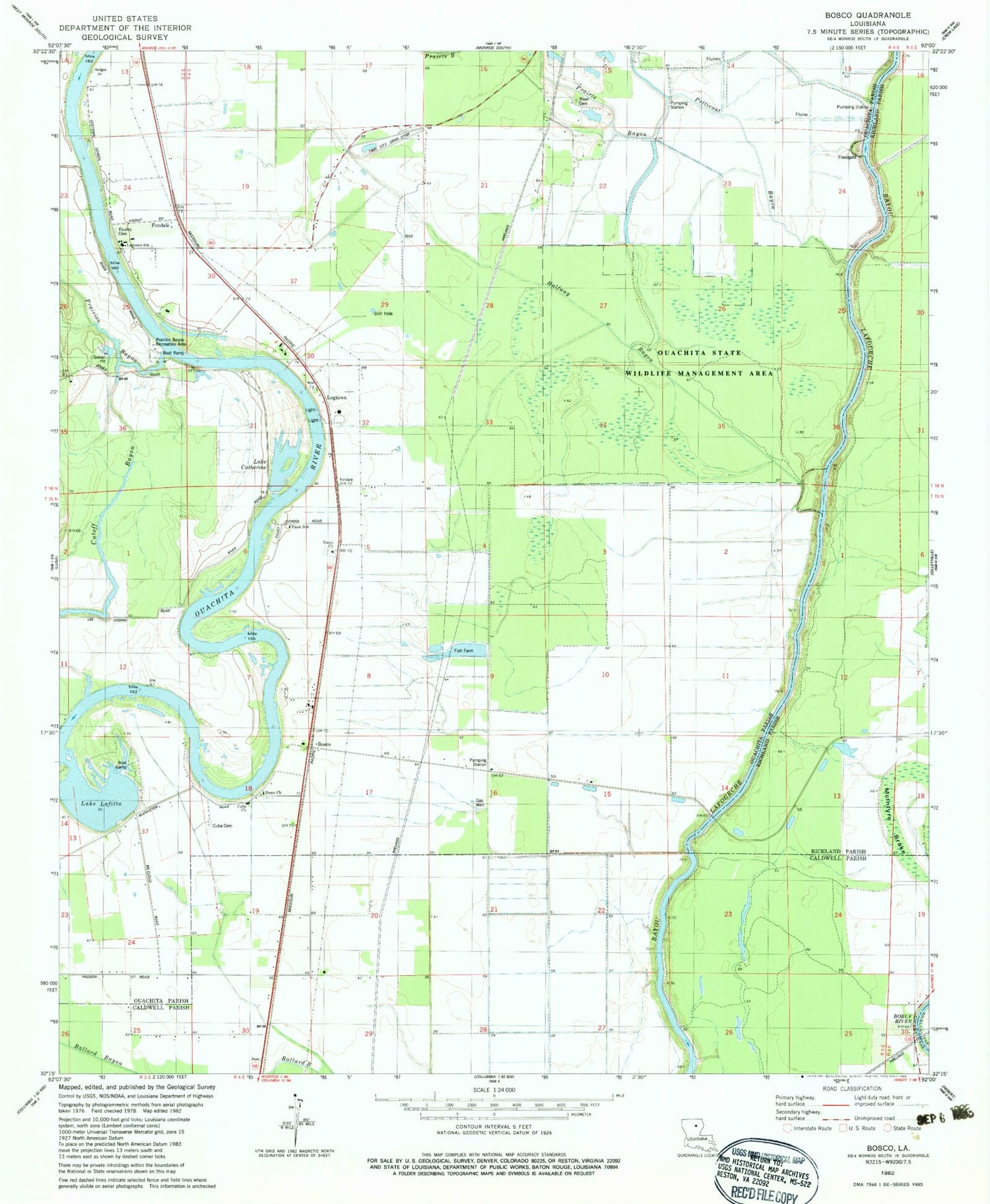 Classic USGS Bosco Louisiana 7.5'x7.5' Topo Map Image