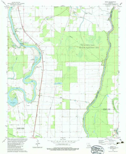 Classic USGS Bosco Louisiana 7.5'x7.5' Topo Map Image