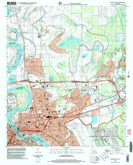 Classic USGS Bossier City Louisiana 7.5'x7.5' Topo Map Image