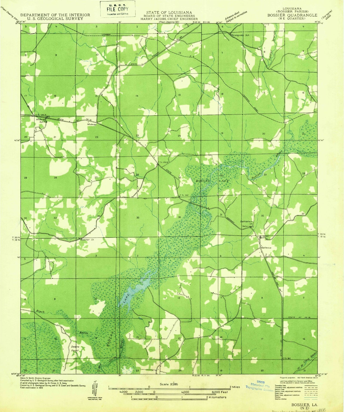Classic USGS Bodcau Lake Louisiana 7.5'x7.5' Topo Map Image