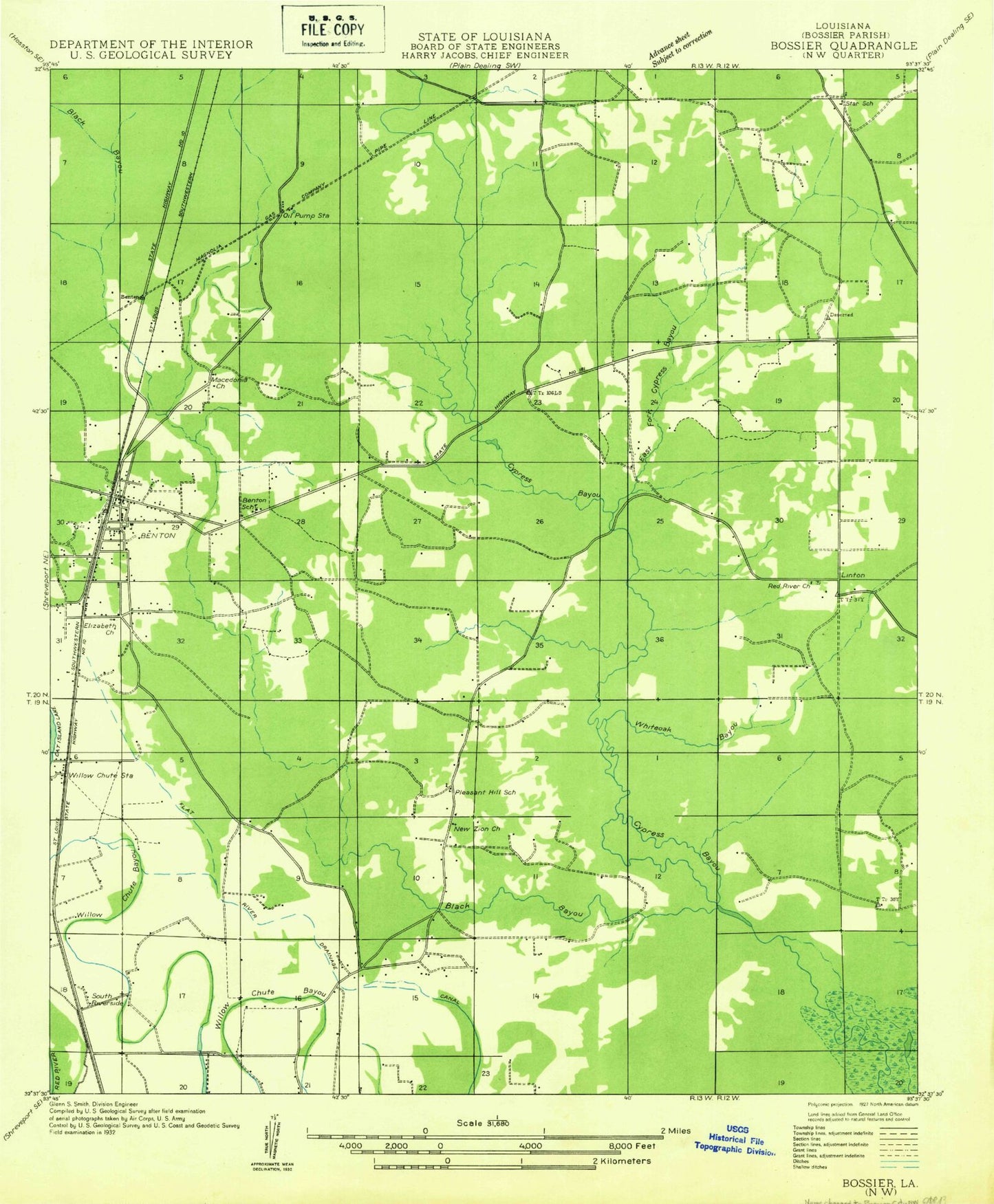 Classic USGS Benton Louisiana 7.5'x7.5' Topo Map Image