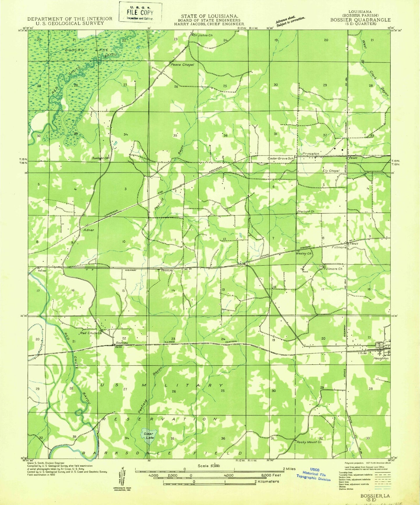Classic USGS Eastwood Louisiana 7.5'x7.5' Topo Map Image