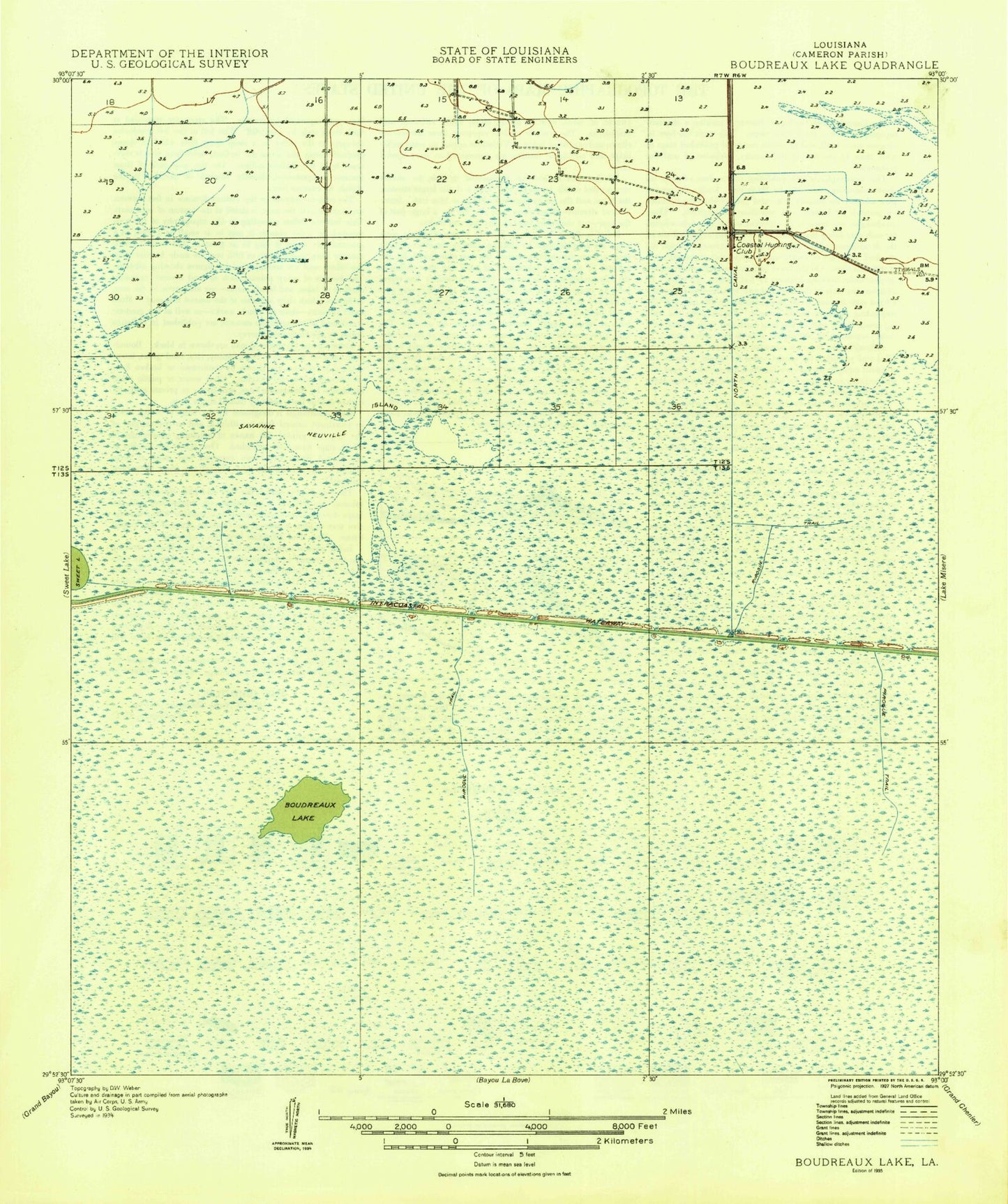 Classic USGS Boudreaux Lake Louisiana 7.5'x7.5' Topo Map Image