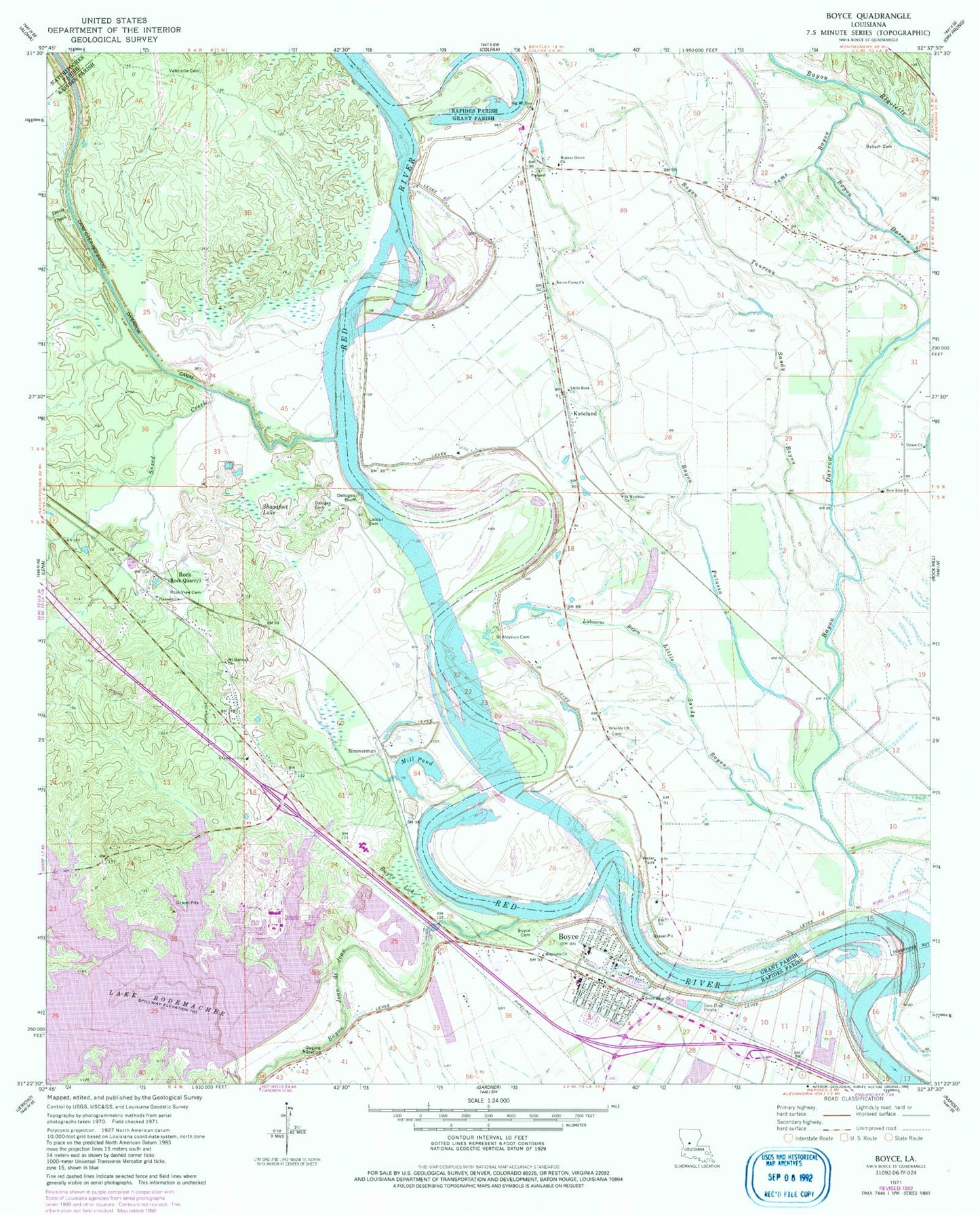 Classic USGS Boyce Louisiana 7.5'x7.5' Topo Map Image