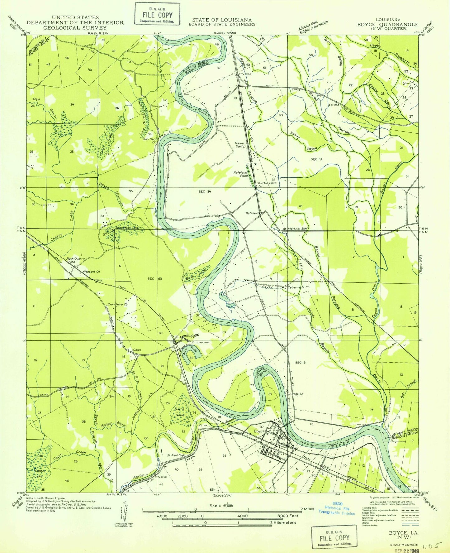 Classic USGS Boyce Louisiana 7.5'x7.5' Topo Map Image