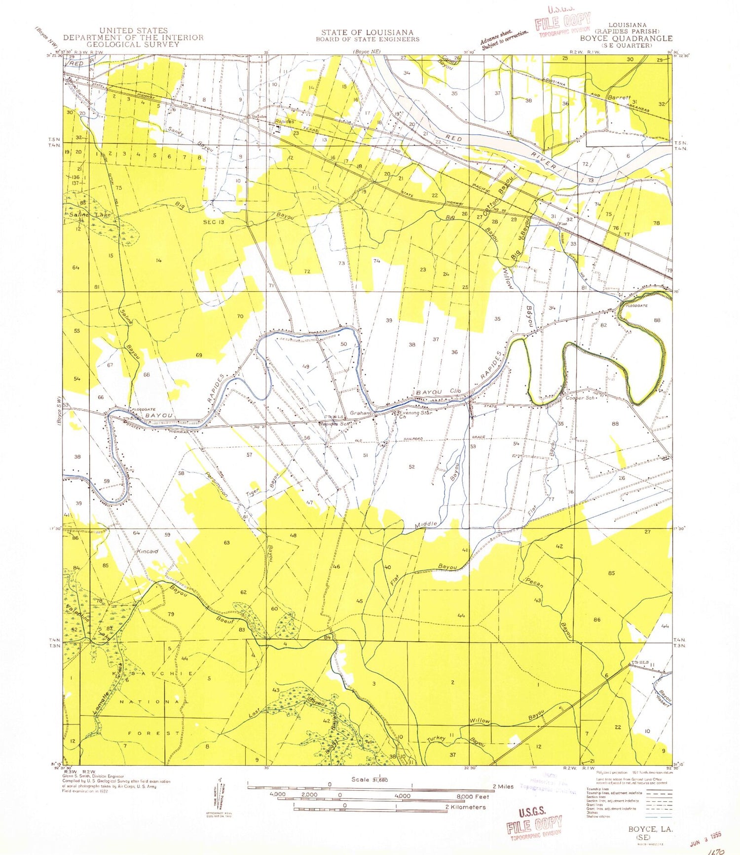 Classic USGS Rapides Louisiana 7.5'x7.5' Topo Map Image