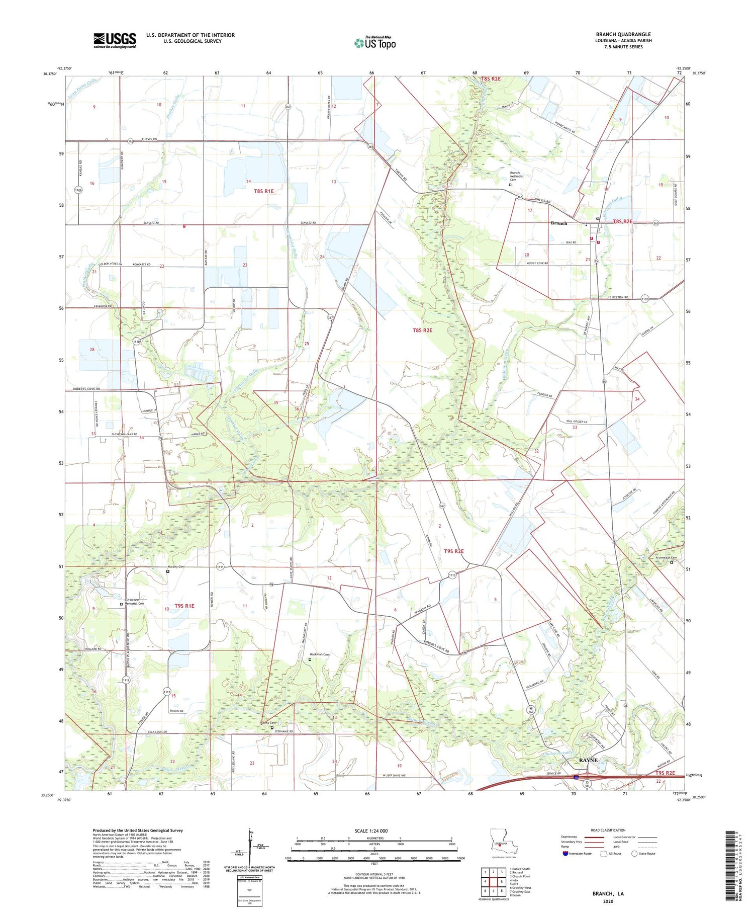 Branch Louisiana US Topo Map Image
