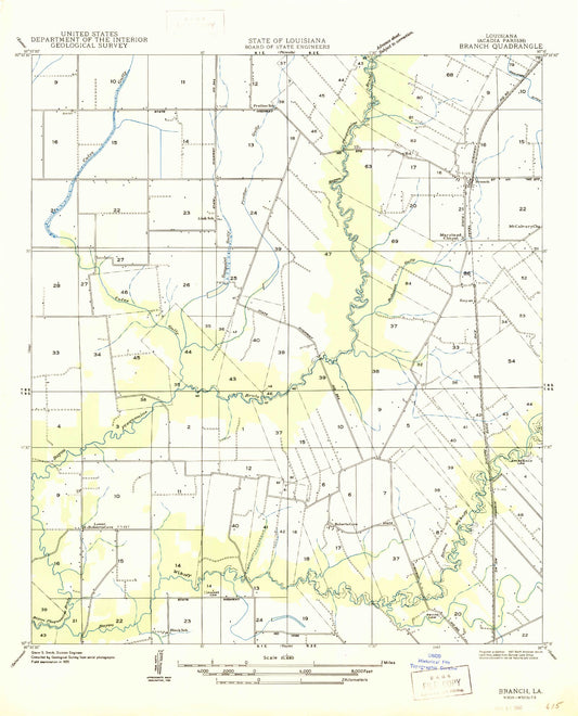 Classic USGS Branch Louisiana 7.5'x7.5' Topo Map Image