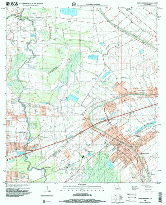 Classic USGS Breaux Bridge Louisiana 7.5'x7.5' Topo Map Image
