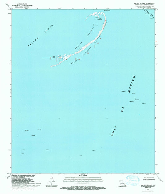 Classic USGS Breton Islands Louisiana 7.5'x7.5' Topo Map Image