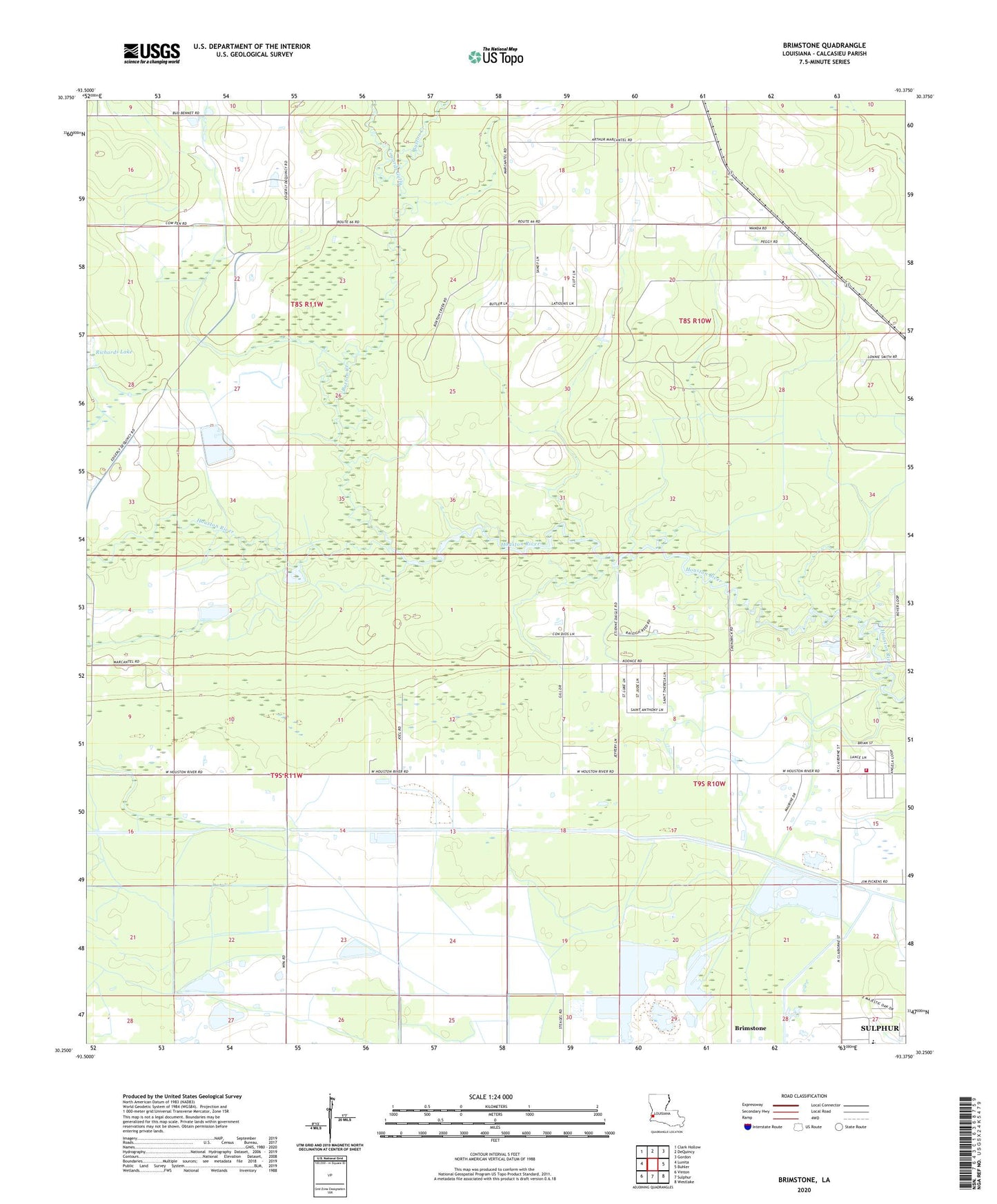 Brimstone Louisiana US Topo Map Image