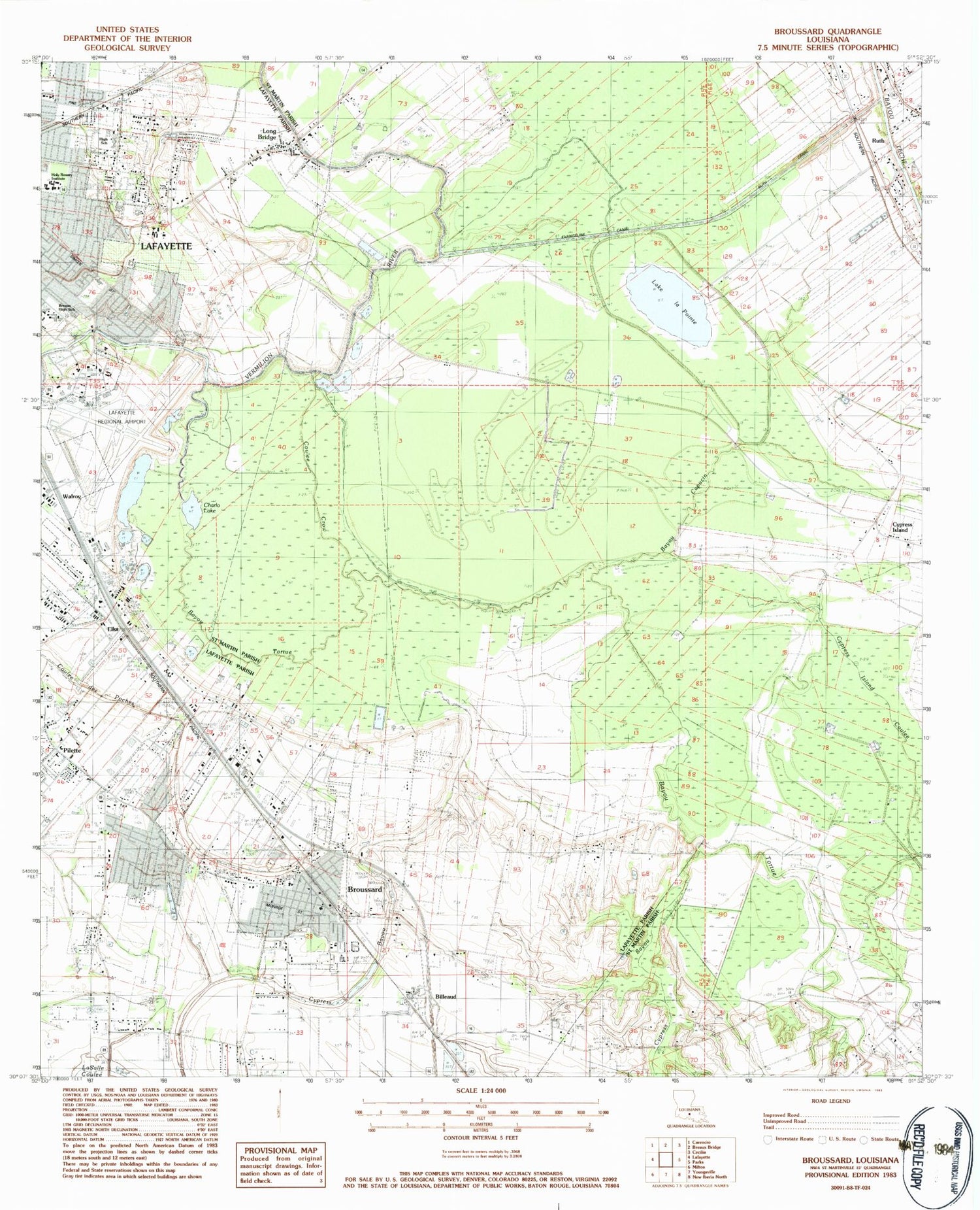 Classic USGS Broussard Louisiana 7.5'x7.5' Topo Map Image