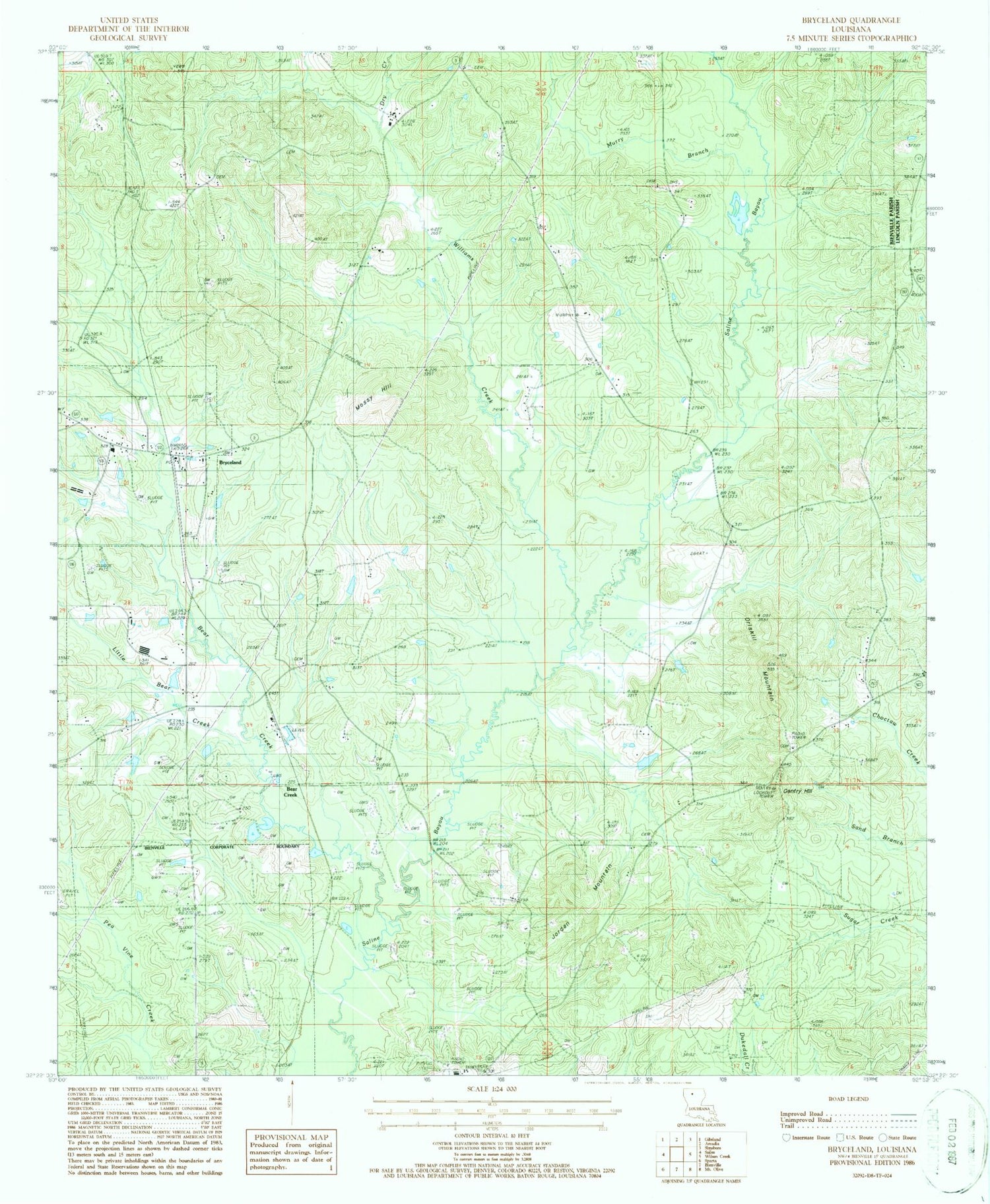 Classic USGS Bryceland Louisiana 7.5'x7.5' Topo Map Image