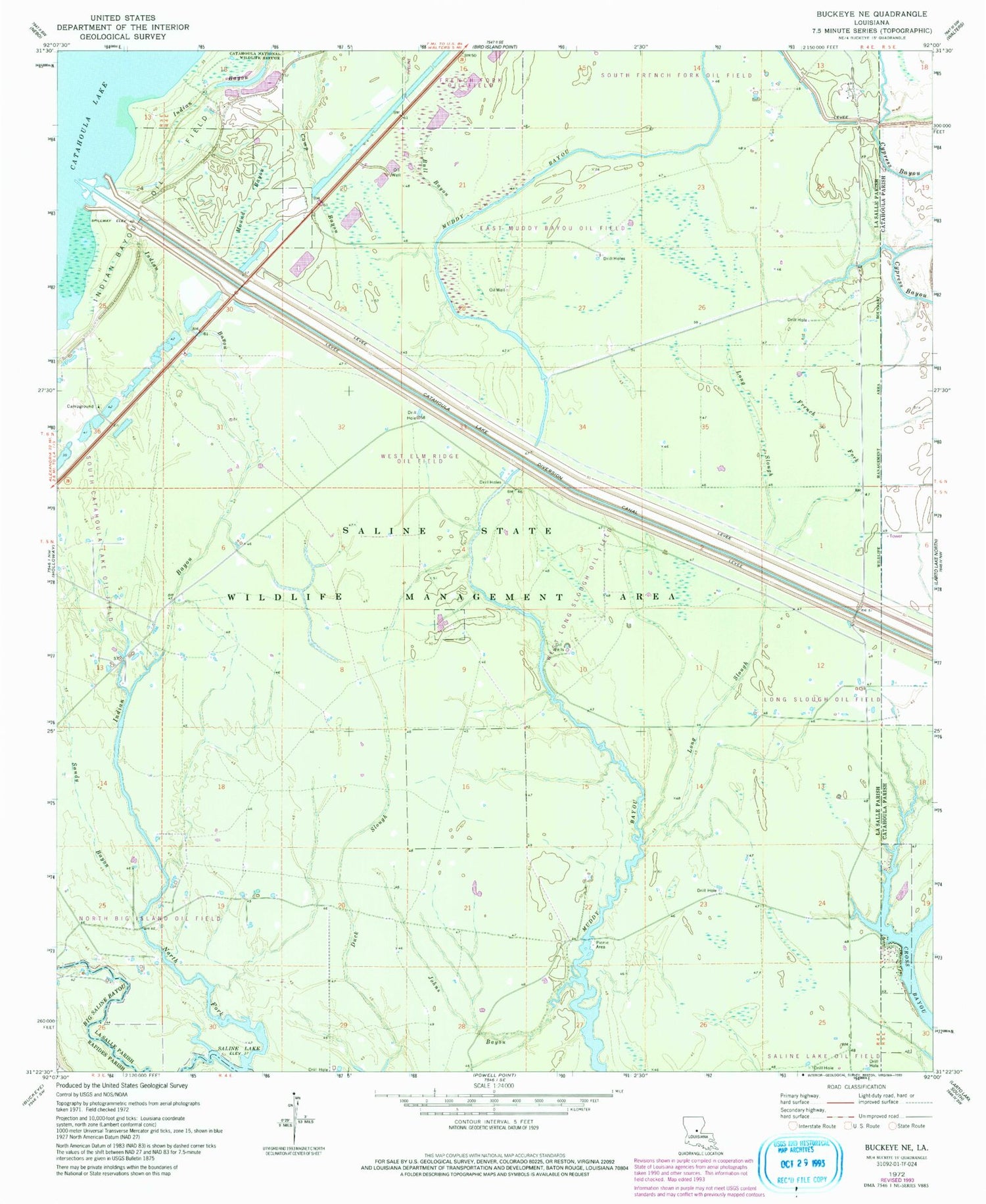 Classic USGS Buckeye NE Louisiana 7.5'x7.5' Topo Map Image