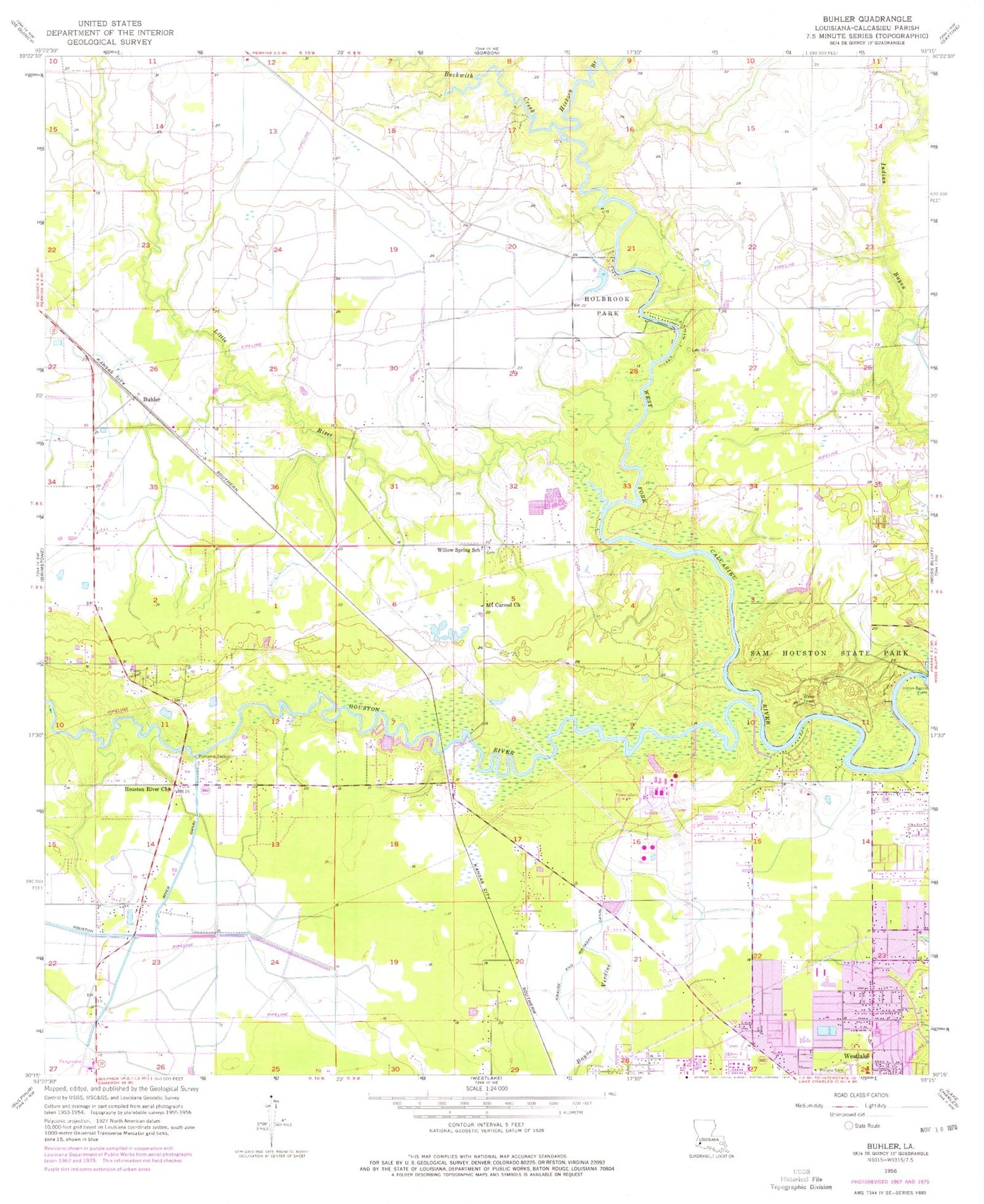 Classic USGS Buhler Louisiana 7.5'x7.5' Topo Map Image