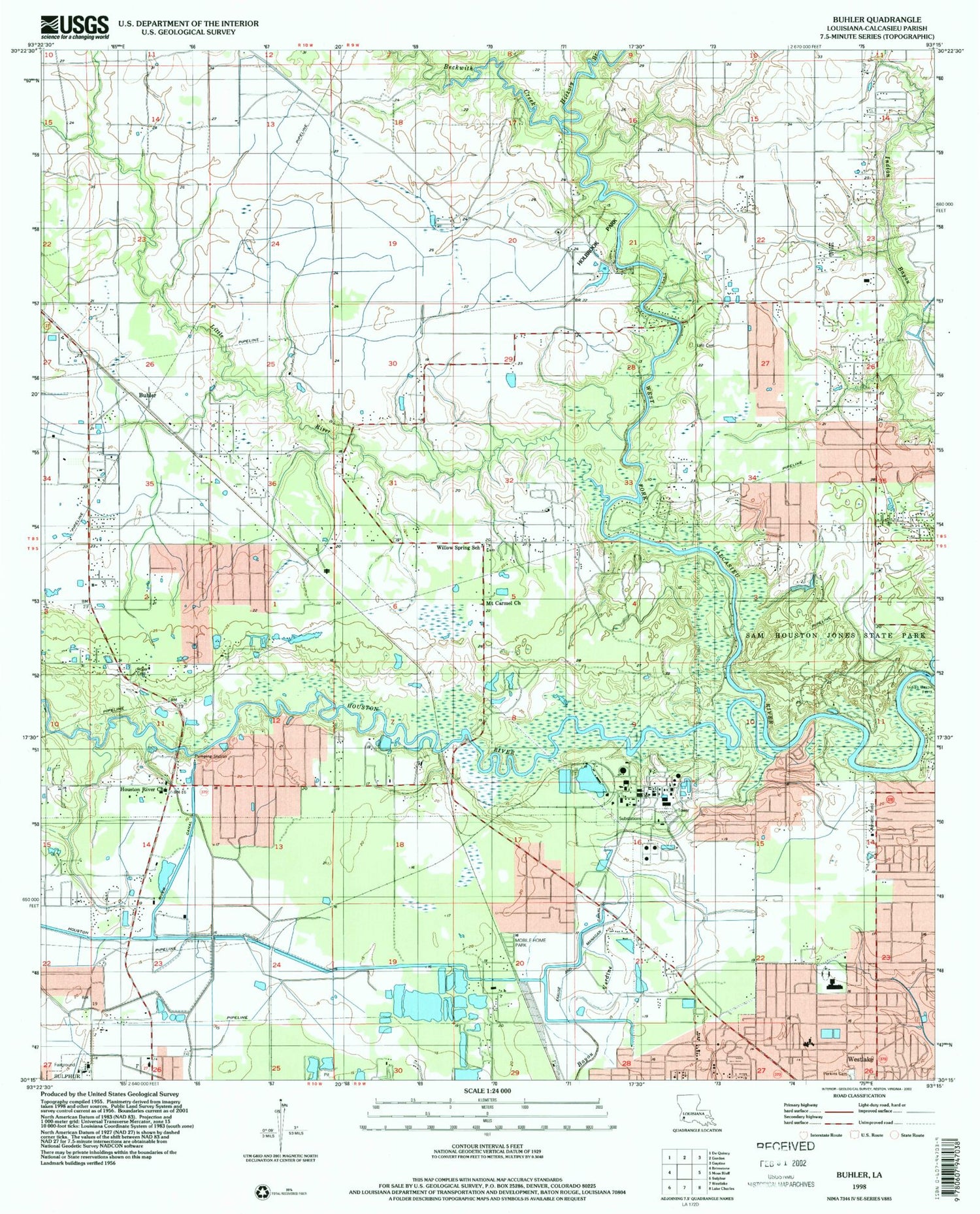 Classic USGS Buhler Louisiana 7.5'x7.5' Topo Map Image