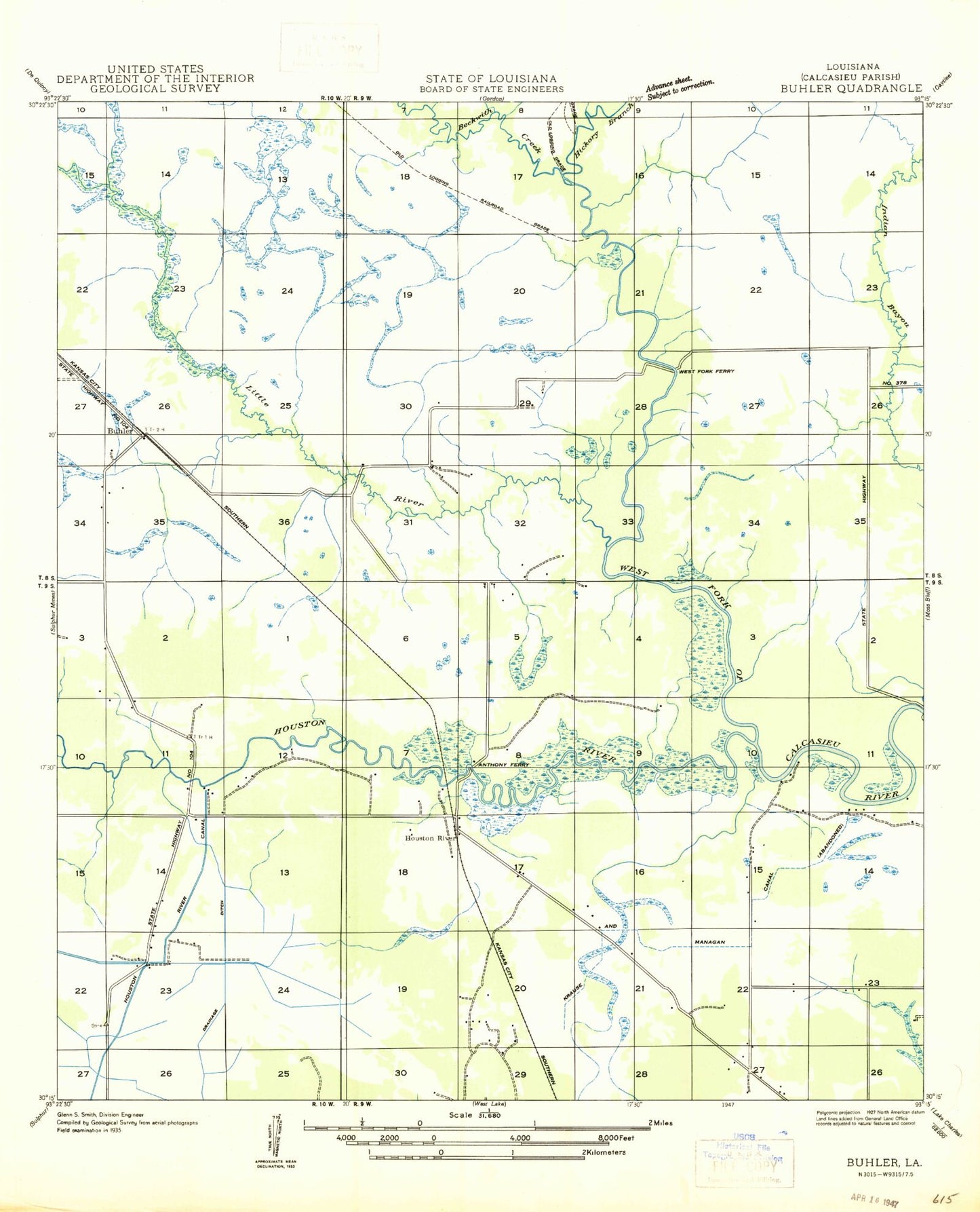 Classic USGS Buhler Louisiana 7.5'x7.5' Topo Map Image