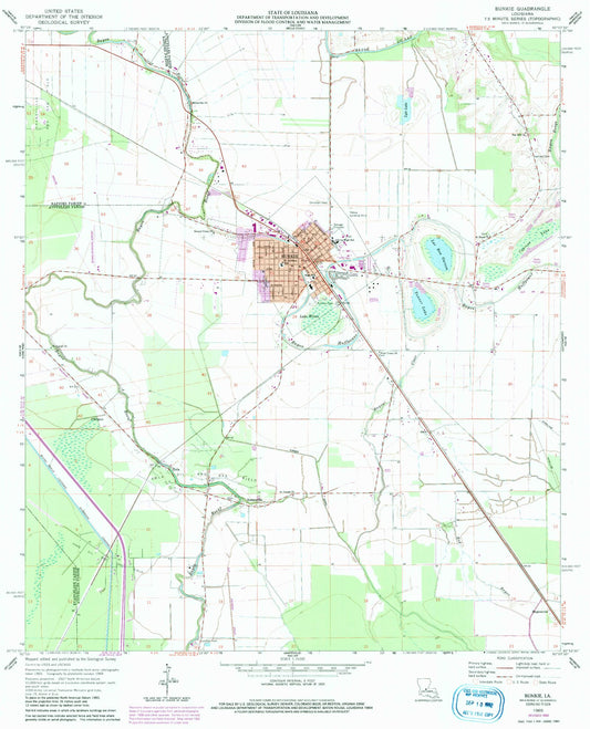 Classic USGS Bunkie Louisiana 7.5'x7.5' Topo Map Image