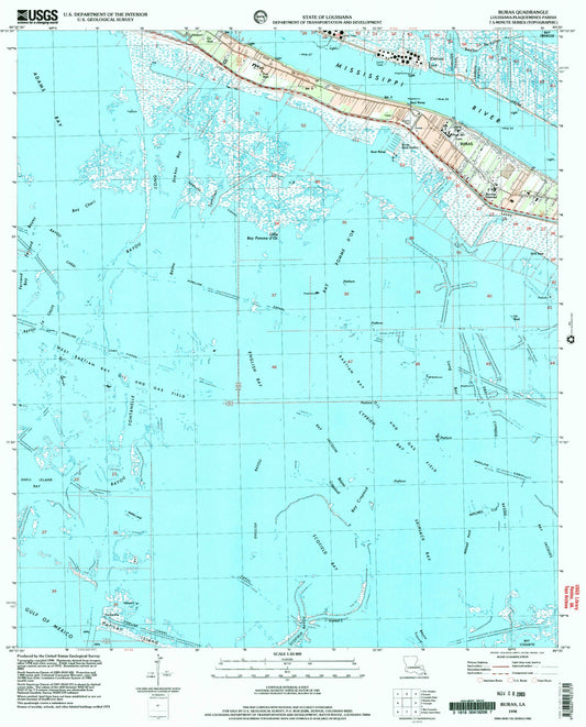 Classic USGS Buras Louisiana 7.5'x7.5' Topo Map Image