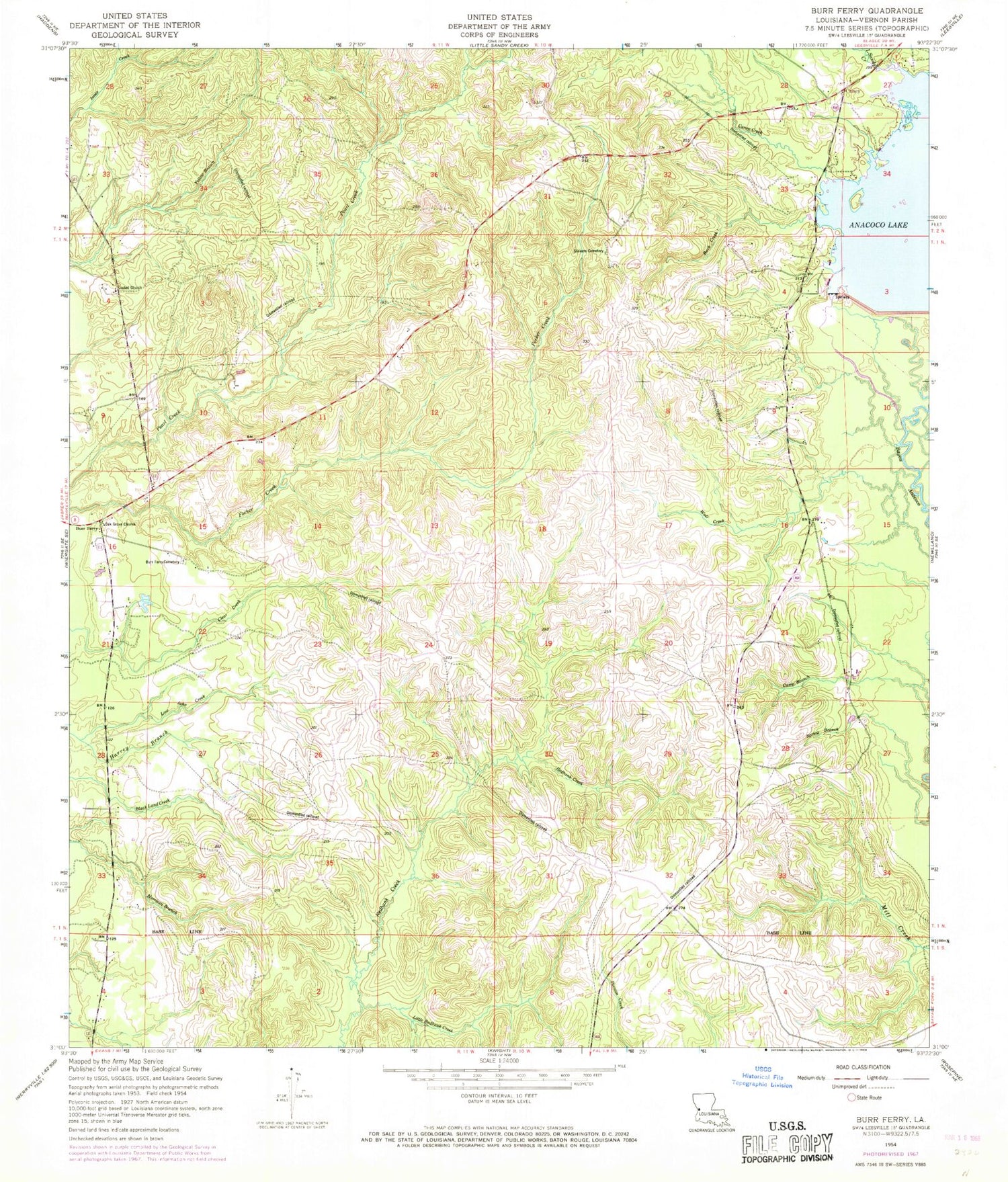 Classic USGS Burr Ferry Louisiana 7.5'x7.5' Topo Map Image