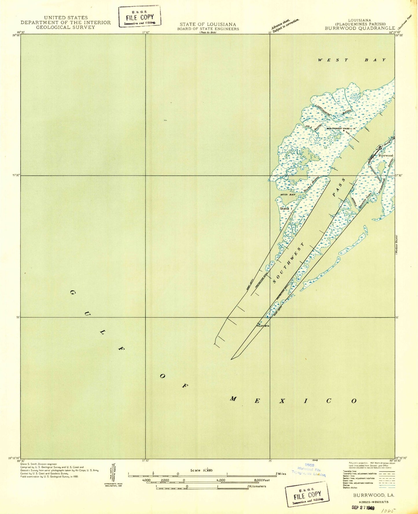 Classic USGS Burrwood Bayou West Louisiana 7.5'x7.5' Topo Map Image