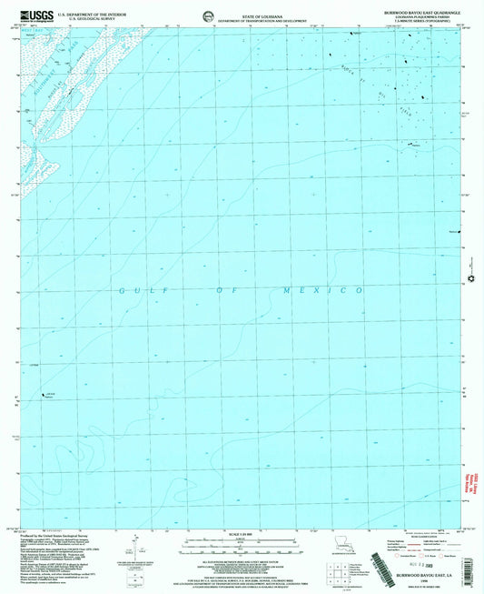 Classic USGS Burrwood Bayou East Louisiana 7.5'x7.5' Topo Map Image