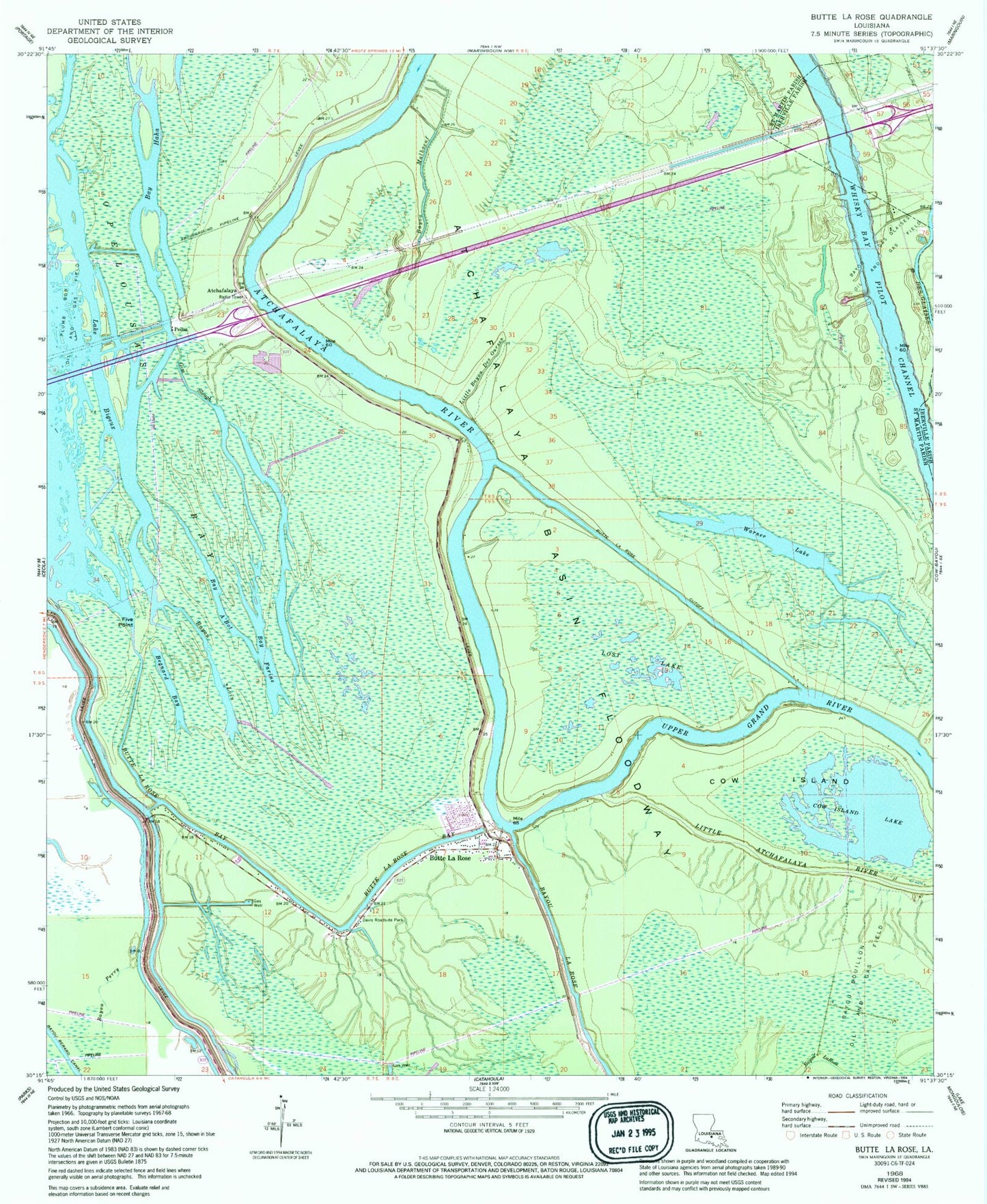 Classic USGS Butte La Rose Louisiana 7.5'x7.5' Topo Map Image