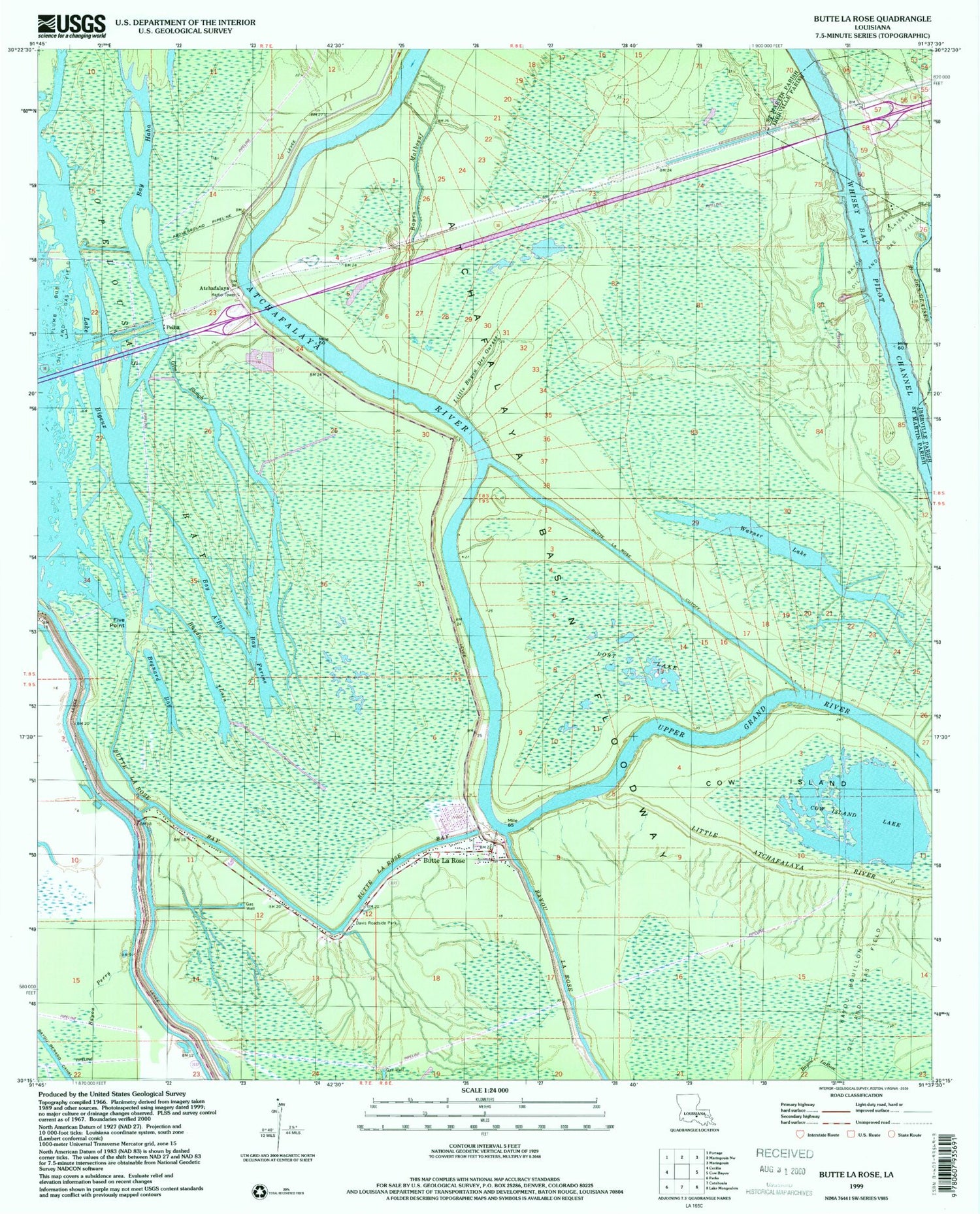 Classic USGS Butte La Rose Louisiana 7.5'x7.5' Topo Map Image