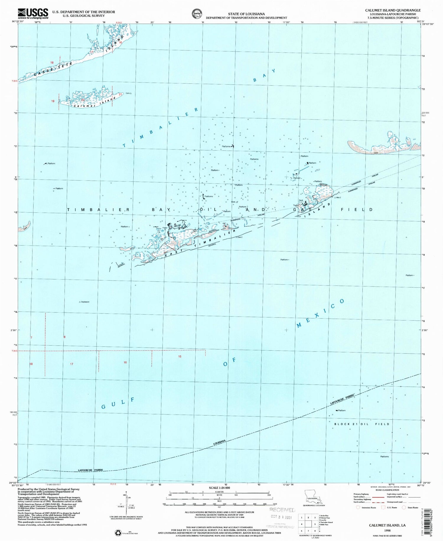 Classic USGS Calumet Island Louisiana 7.5'x7.5' Topo Map Image