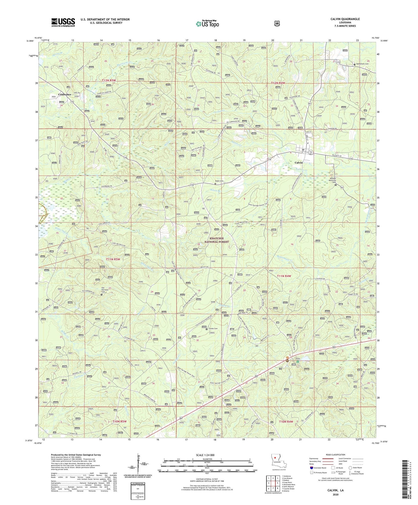 Calvin Louisiana US Topo Map Image